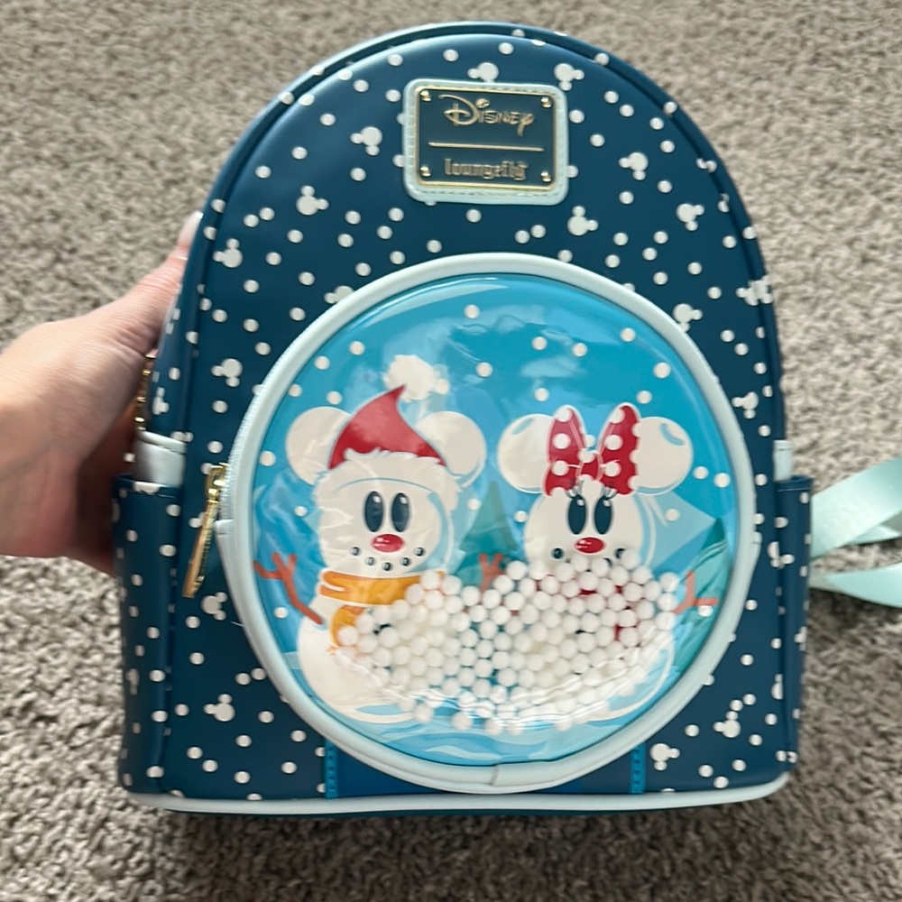 Loungefly Blue and White Disney Snow Globe Mini Backpack